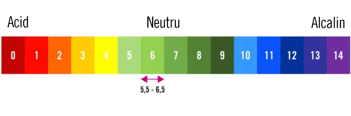 Scară pH pentru aciditate, valoare neutră și alcalinitate