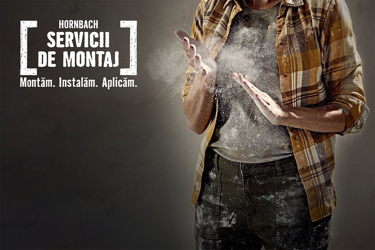 Servicii de montaj Hornbach: Un meșter bate din palme, praful se ridică.