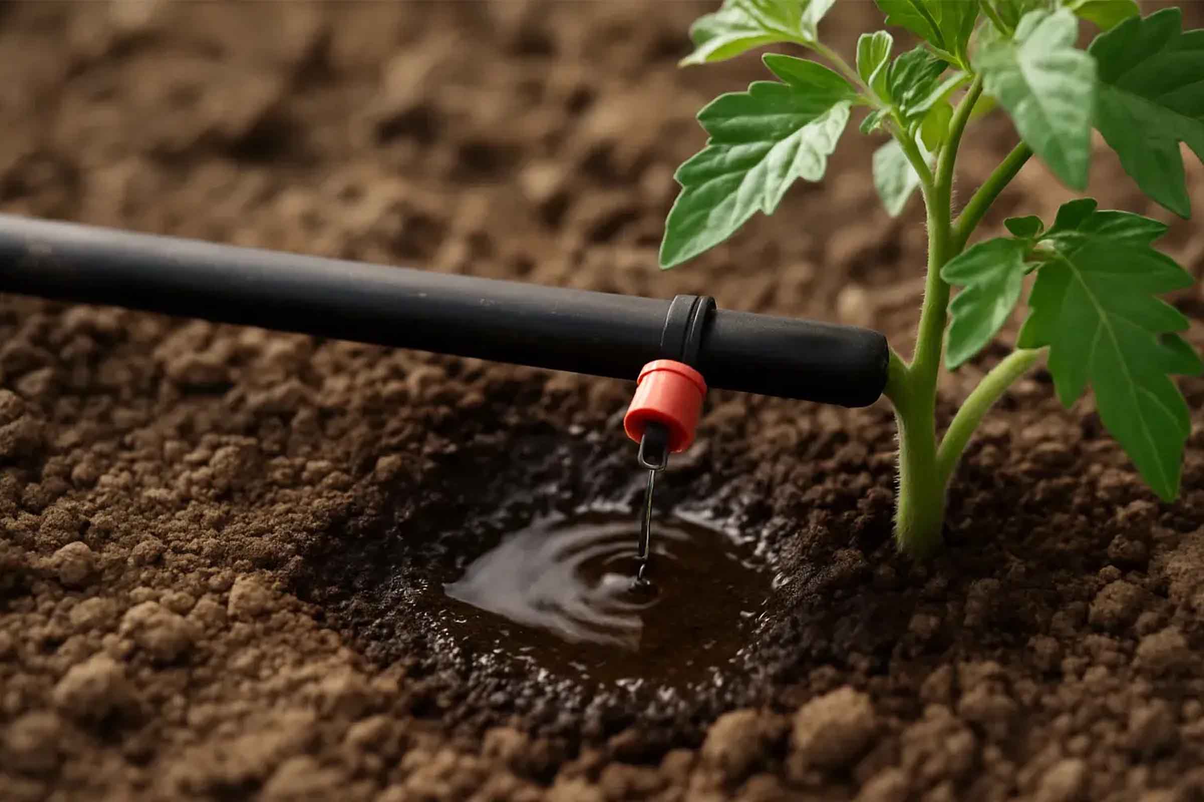 Sistem de irigare cu picurare pentru plantă în stratul de grădină