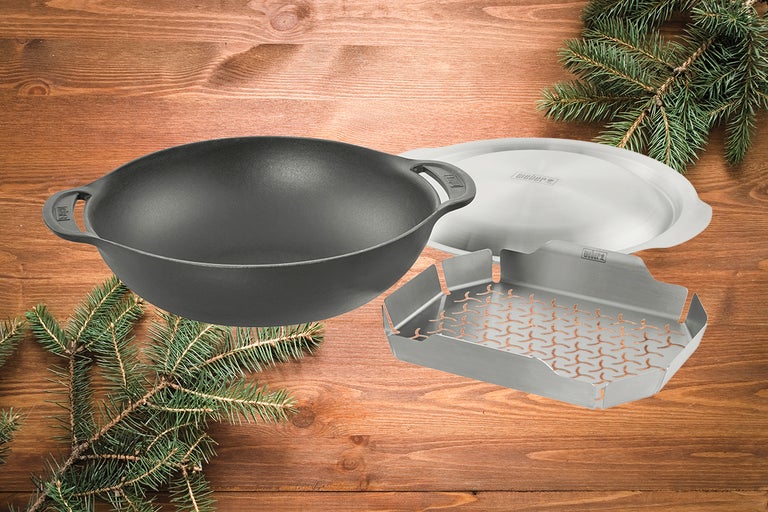 Set wok Weber cu tigaie wok din fontă, capac și grătar