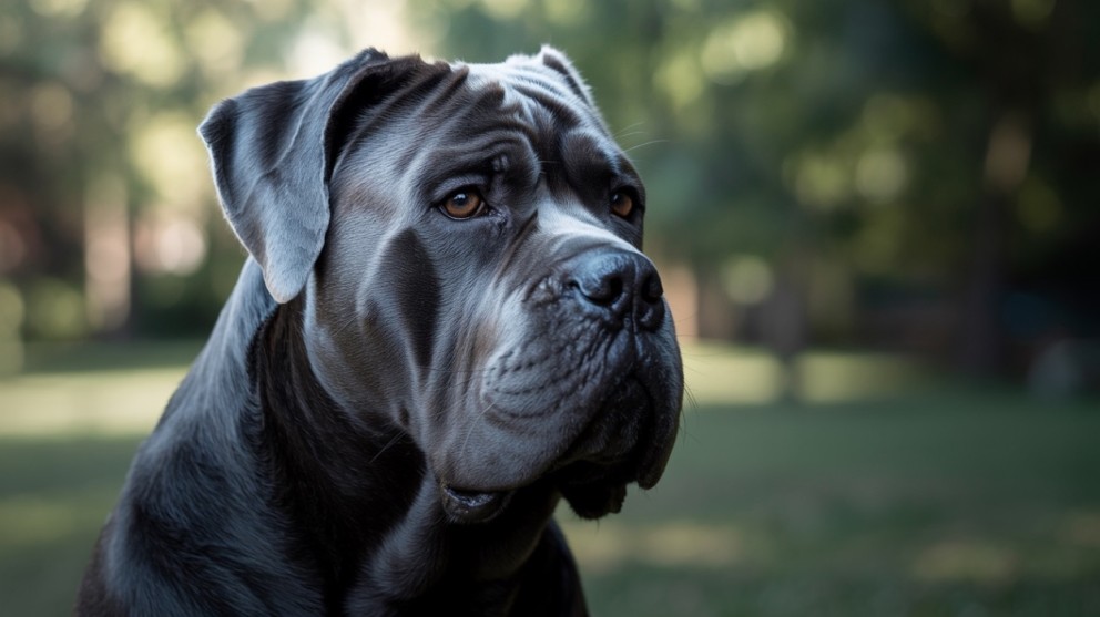 Portret al unui câine Cane Corso în aer liber