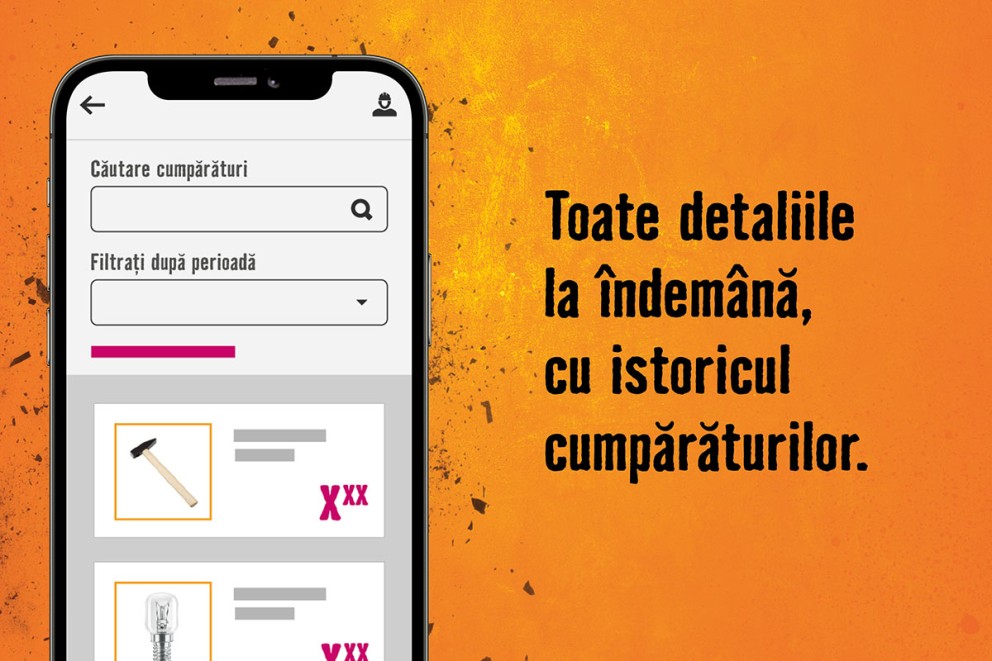 Smartphone cu aplicația Hornbach pentru căutare de produse