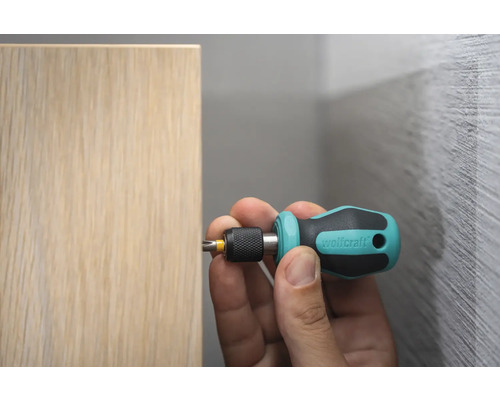 Logo Wolfcraft. O mână ține o șurubelniță.