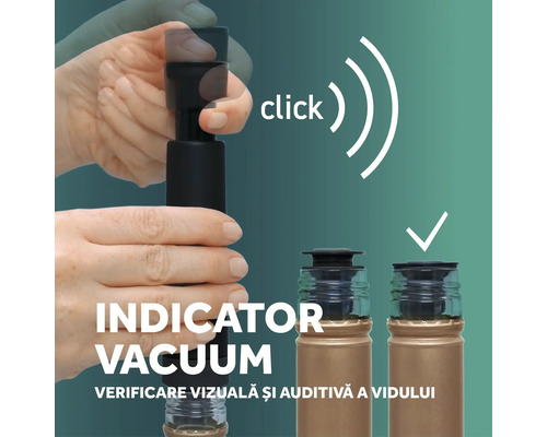 Pompă de vidare cu indicator de vid utilizată pe o sticlă de vin