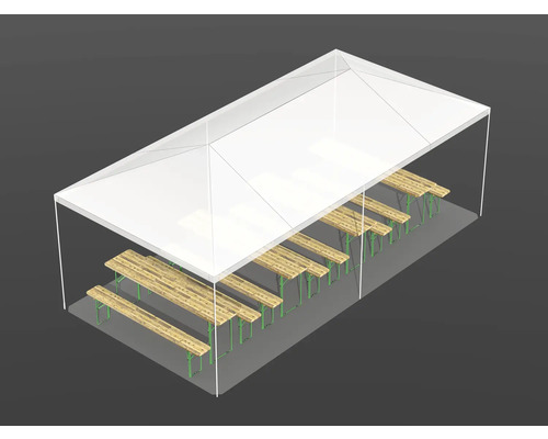 Cort de petrecere cu mai multe seturi de mese de bere