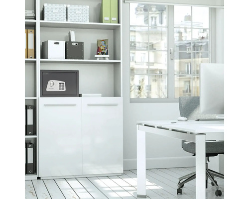 Birou cu masă, scaun de birou, raft și seif pentru mobilă