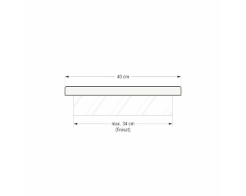 Desen tehnic al unui raft cu lățimea de 40 de centimetri și adâncimea maximă de 34 de centimetri