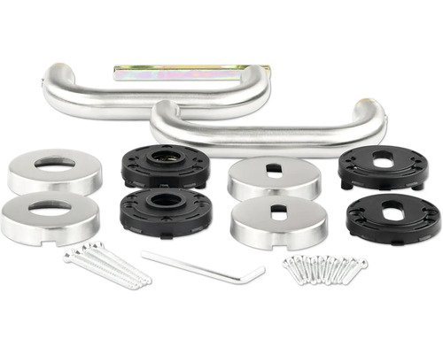 Set clanțe de ușă din oțel inoxidabil cu rozete și material de fixare