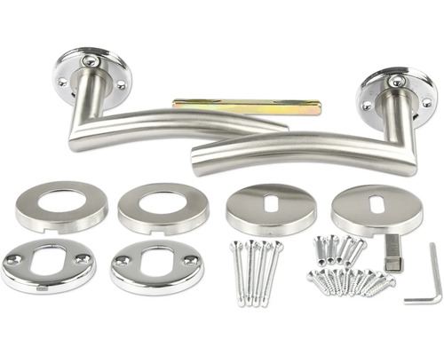 Set mânere de ușă din oțel inoxidabil cu rozete și material de montaj