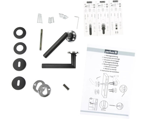 Set feronerie ușă cu mâner, rozete și material de montaj
