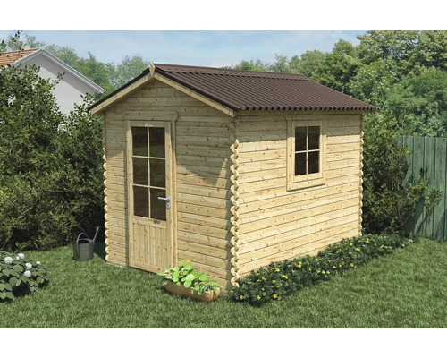 Cabină de grădină din lemn cu fereastră și ușă în grădină