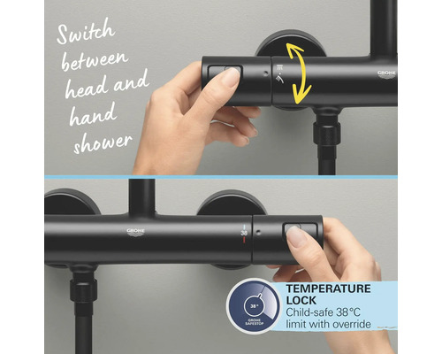 Baterie de duș Grohe cu comutator și limitator de temperatură