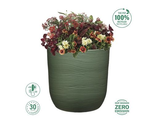 Ghiveci de flori cu plante de sezon, 100% reciclabil, rezistent la temperaturi de la -30 la +60 de grade, 30 de ani de experiență, misiune de zero emisii
