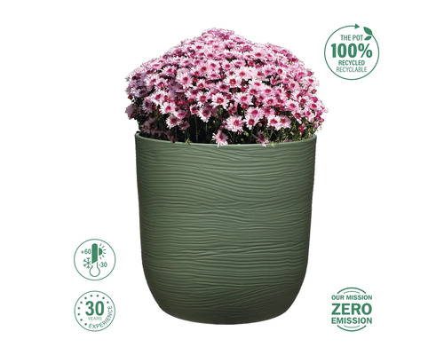 Ghiveci cu plantă cu flori roz, reciclabil, rezistent la temperatură și cu 30 de ani de experiență
