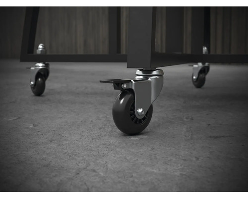 Role cu frână pe o piesă de mobilier metalică