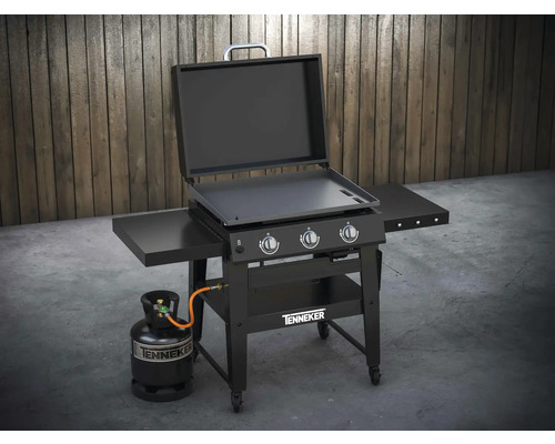 Cărucior grătar pe gaz Tenker cu plită, rafturi laterale și butelie de gaz