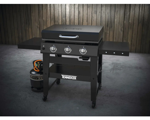 Grătar pe gaz Tenkeker cu trei arzătoare, rafturi laterale și butelie de gaz