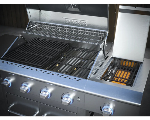 Grătar pe gaz Tenneker cu capac deschis și grătar