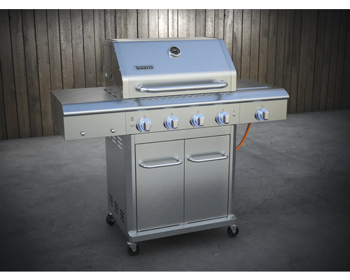 Cărucior grătar din oțel inoxidabil cu patru arzătoare și dulap inferior