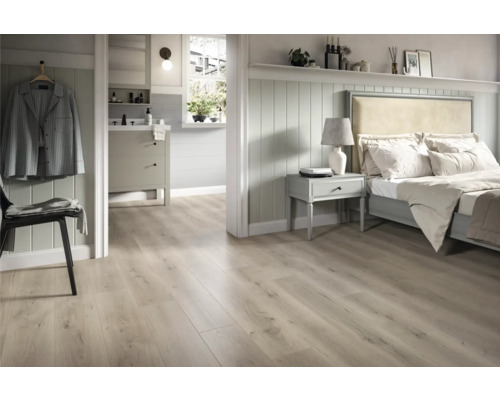 Cameră luminoasă cu dormitor, baie și pardoseală