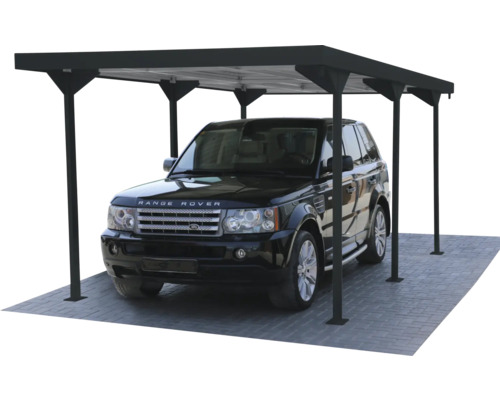 Mașină neagră sub un carport