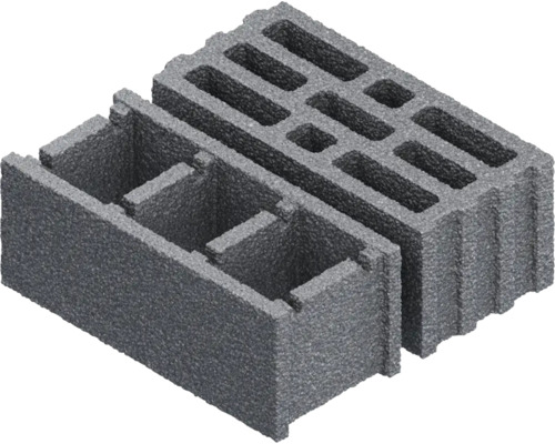Două blocuri de cofraj din beton cu goluri pentru construcții