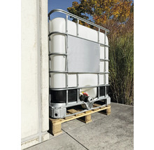 Container IBC cu cușcă de grilaj pe paletă