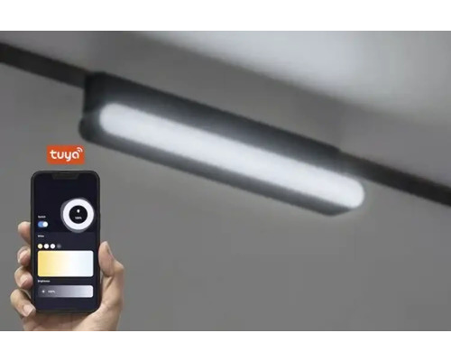 Șină cu lampă și smartphone pentru control