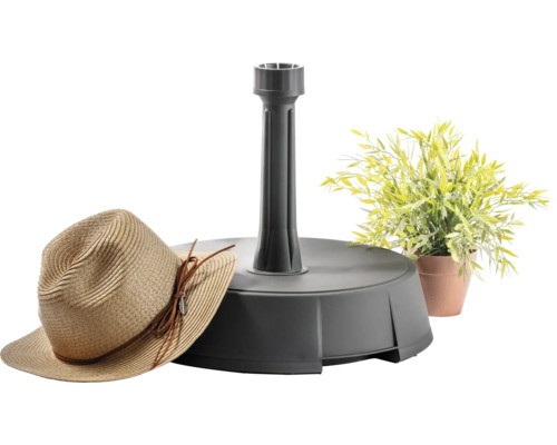 Suport umbrelă de soare cu pălărie de paie și decor