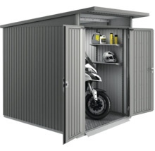Magazie metalică pentru unelte cu motocicletă, rafturi, uleiuri și cască