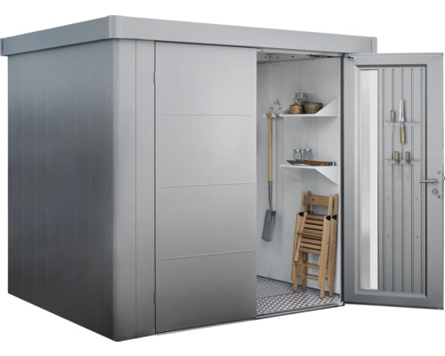 Dulap de grădină metalic cu ușă glisantă și rafturi