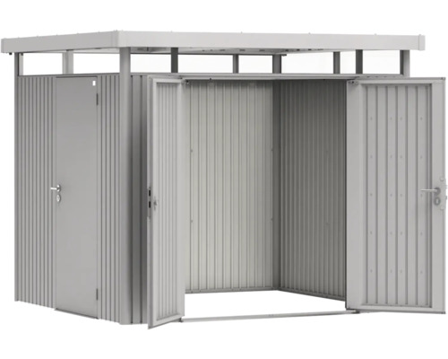 Cabină de scule metalică cu două uși și o intrare laterală.