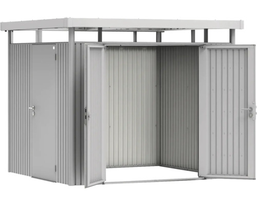 Magazie metalică pentru unelte cu acoperiș și ușă dublă