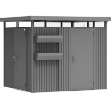 Magazie metalică de grădină cu ușă și rafturi