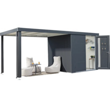 Lounge modernă de grădină cu acoperiș și căsuță de grădină, inclusiv mobilier de ședere și decorațiuni.