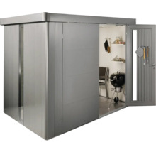 Magazie metalică pentru unelte cu ușă glisantă și accesorii de grădină