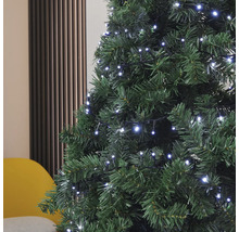 Prim-plan cu un pom de Crăciun împodobit cu luminițe LED.