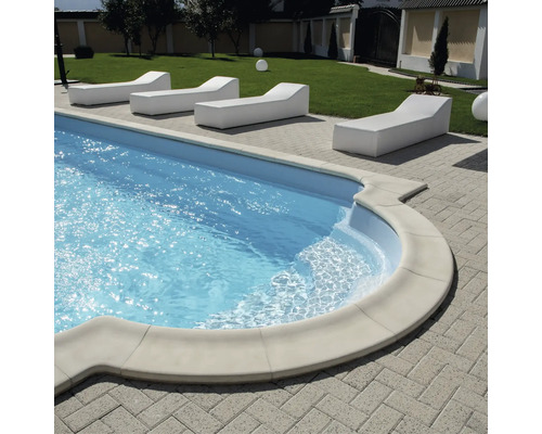 Piscină cu șezlonguri în grădină