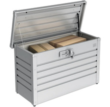 Cutie de depozitare metalică deschisă cu două cutii de carton în interior
