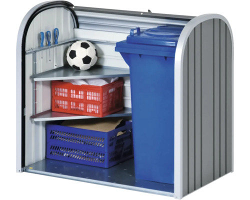 Cutie pentru pubele cu rafturi pentru depozitarea obiectelor și un coș de gunoi