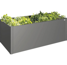 Jardinieră dreptunghiulară din metal cu plante verzi.