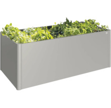 Jardinieră dreptunghiulară din metal plantată cu salată