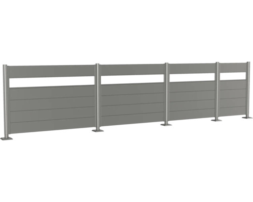 Gard de confidențialitate din aluminiu cu panouri orizontale și stâlpi din oțel inoxidabil