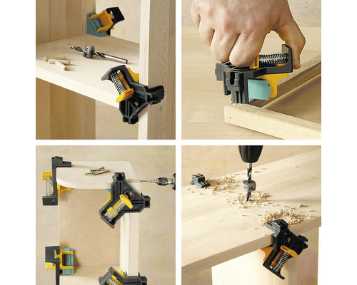Vizualizări multiple ale clemelor de colț utilizate pentru fixarea lemnului pentru proiecte de bricolaj