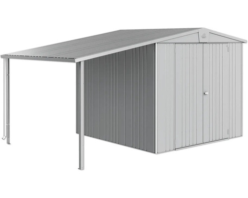 Magazie metalică de grădină cu anexă pentru unelte de grădinărit și scule