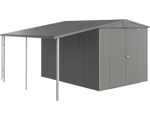 Cabină metalică de grădină cu copertină pentru spațiu suplimentar de depozitare