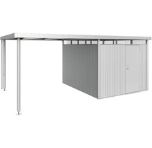 Carport metalic cu spațiu de depozitare pentru unelte de grădină și scule