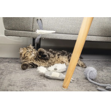 Pisică jucăușă pe un covor cu jucării