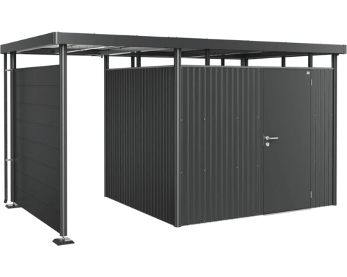 Șopron de grădină cu ușă glisantă și element lateral
