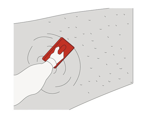 Ilustrație cu o mână care tencuiește un perete cu o gletieră
